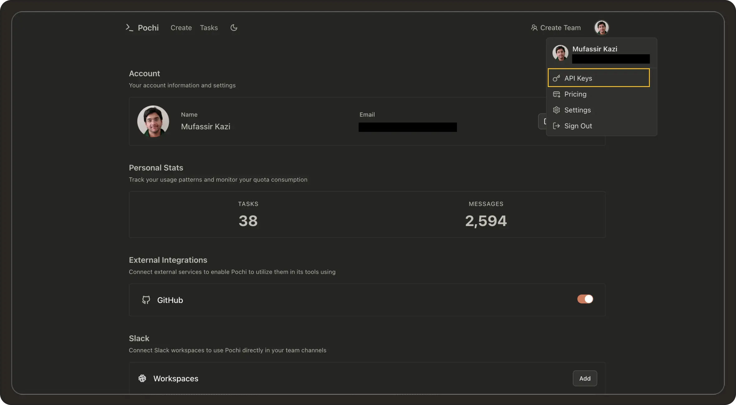 Pochi Profile Menu