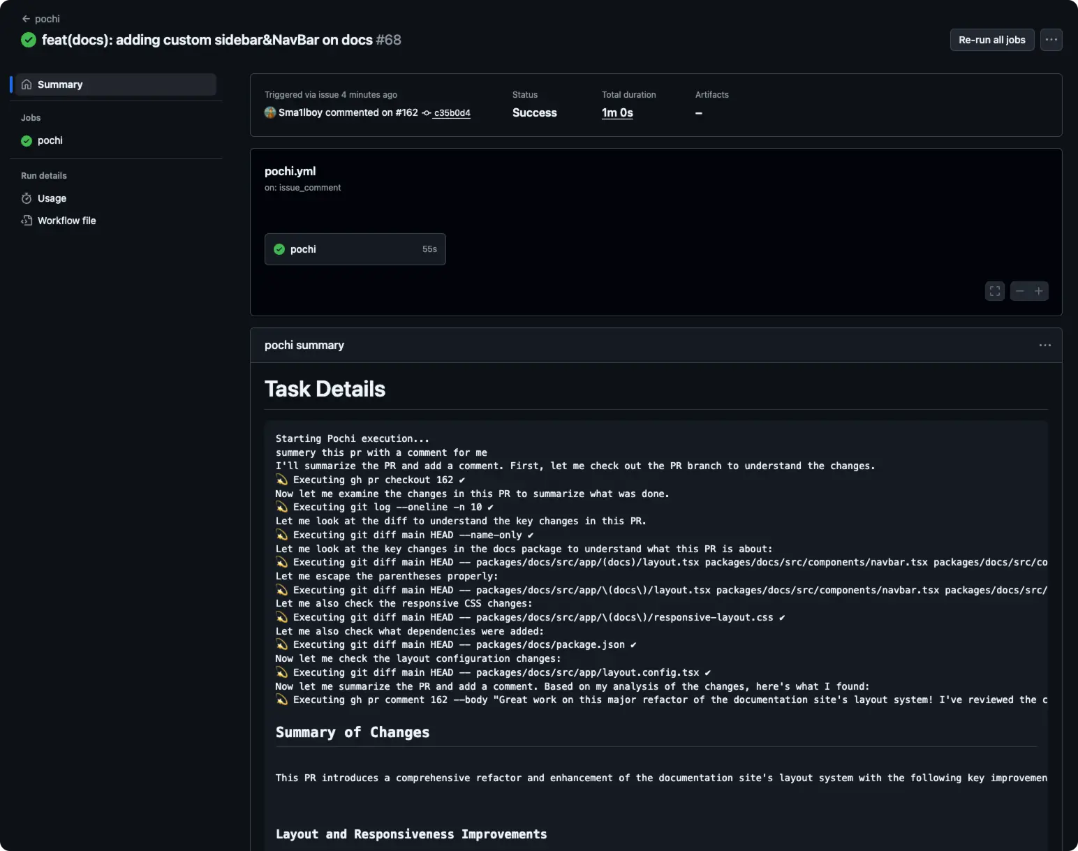 Actions run example