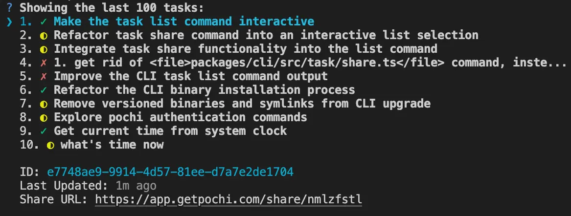 Interactive task list in terminal