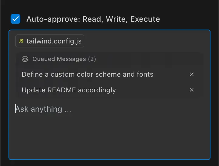 Queued messages in prompt editor