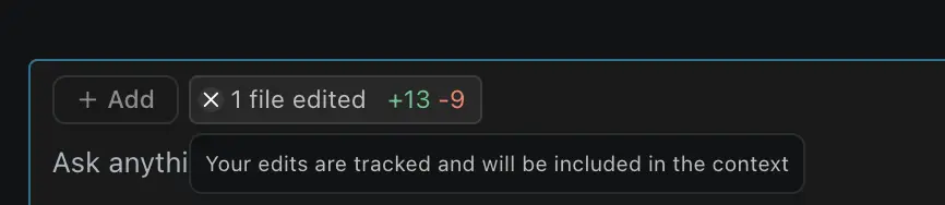 User edits tracked in the chat input with a remove action